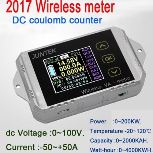 DC 100V 50A Wireless volt AMP power Meter electric vehicle car battery capacity KWh Watt Battery Monitor coulomb meter 12V 24V