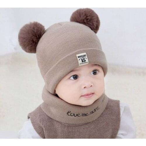 Newborn Baby Hat Scarf Set Infant Boy Girl Kids Cute Crochet Hat Winter Warm Knit Bobble Bonnet Beanie Cap Scarf Set