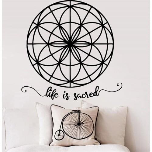 Geometric Circular Wall Decals Life Is Sacred Inspirational Quotes Nodic Style Vinyl Wall Stickers School Dormitory Decor Z369