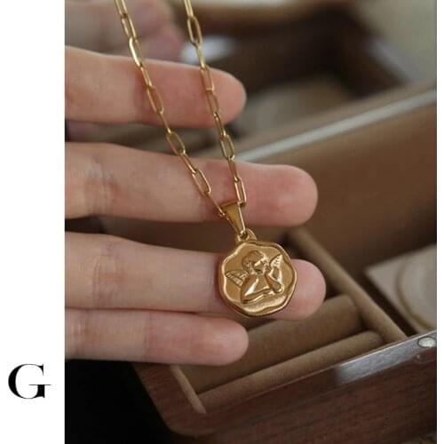 GHIDBK 2020 Fashion Stainless Steel Portrait Cupid Coin Pendant Chokers Necklaces Dainty Street Style Collars Jewelry Wholesale