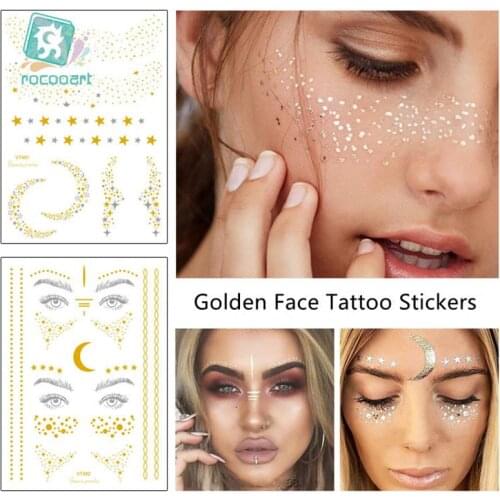 Personality Golden Flash Moon Stars Face Body Art Waterproof Water Transfer Temporary Tattoo Sticker For Women Men Fake Tattoos