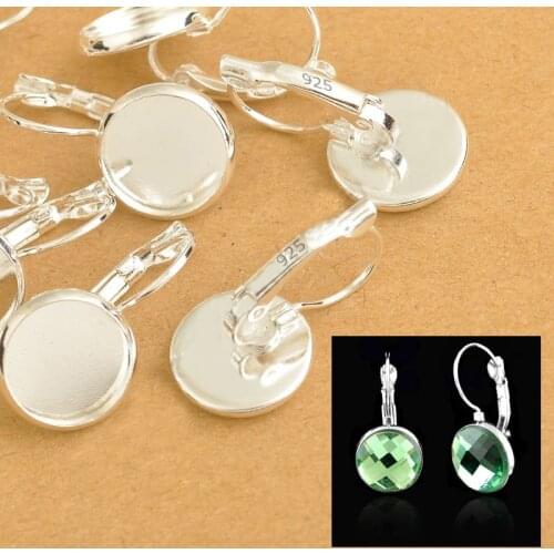 Bulk 8-10-12-14-16-18-20-25MM 925 Sterling Silver Jewelry Findings Flat Disco Cabochon Cameo Settings Earring French Lever Back