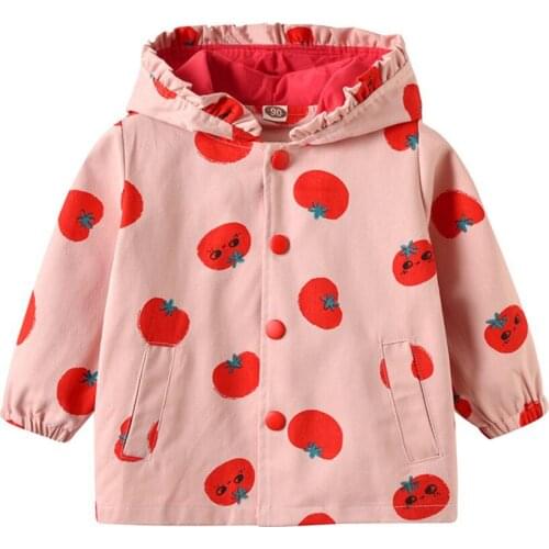 Girls Jackets Spring Autumn Kids Jacket Cute Tomato Printing Hoodie Outerwear Girls Coat Baby Windbreaker Children Clothing