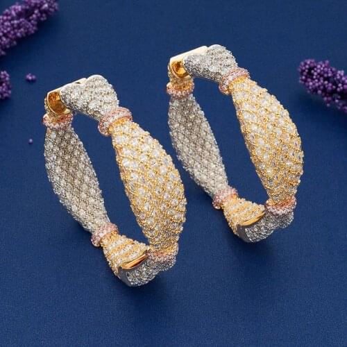 ModemAngel Hollow Luxury Exquisite Super Shiny AAA Cubic Zirconia 3 Tones Women Lovers Engagement Party Gifts Earrings