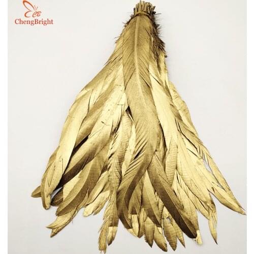 ChengBright 100PCS/Lot 30-35CM/12-14Inch Gold Natural Rooster Feathers Feather For Decoration Crafts Christma Diy Carnival Plume
