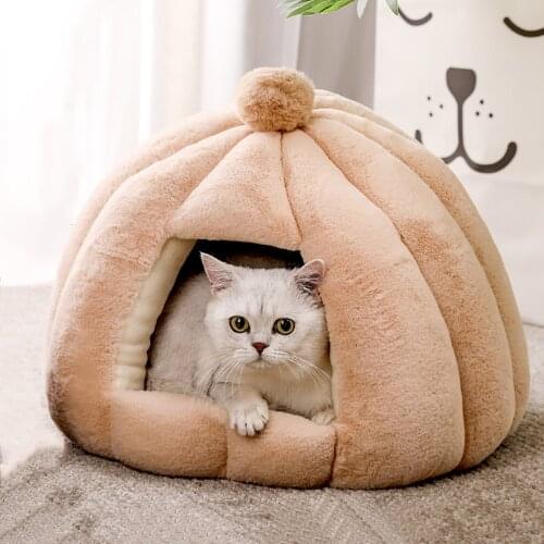 Plush Cat Cave Bed For Small Dog Cats Mat Warm Pet Closed House Warm Hamster Kitten Kennel Puppy Foldable Nest Cat Supplies