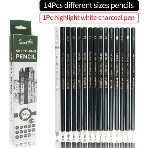 15 pcs/set Professional Sketch Drawing Pencil Set 6H 4H 2H HB 1B 2B 3B 4B 5B 6B 10B 12B With White Charcoal Painting Pencils