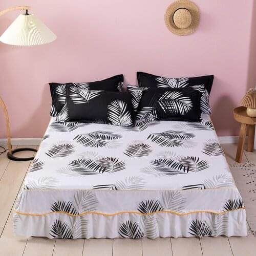 1pc bed skirt leaf flower carrot printed bed sheet cotton&polyester mattress cover Twin Full King Double kids home textile pink