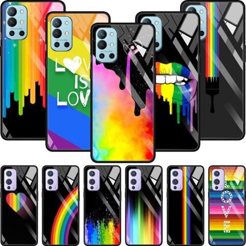Transparent Glass Phone Case For Oneplus 8T Z 9 8 7 7T Pro 8 Nord 8T 9R Caso Smartphone LGBT Rainbow Pattern