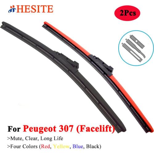 HESITE Colored Wiper Blades For Peugeot 307 SW CC 2002 2003 2004 2005 Model Car Accessories Patrs Front Window Wipers H4 Adapter