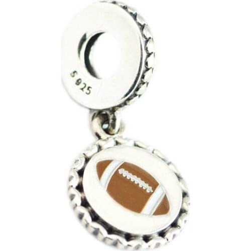 925 Sterling Silver Football Dangle Charm,Mixed Enamel Fit Brand DIY Women Charm Bracelets Jewelry
