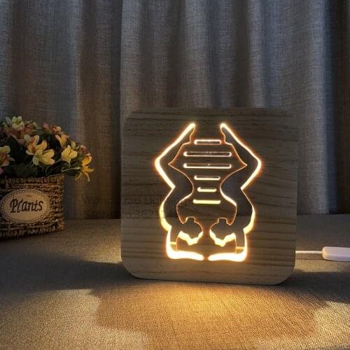 Creative 3D Illusion Wood Carving LED Night Light Yoga Lamp gym USB Power Desk Table Lamp for Kids Baby Gifts Home Decoration