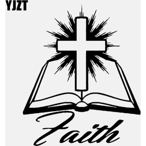 YJZT 13.5CM*16.2CM Faith Bible Cross Vinyl Decal Car Sticker Christian Religous Jesus Christ Catholic Black/Silver C3-1335