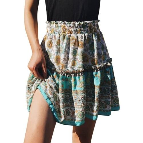 New Floral Print Mini Skirt For Young Girls Summer Fashions High Waist Ruffled A-line Skirt Ladies Boho Beach Skirts Feminina