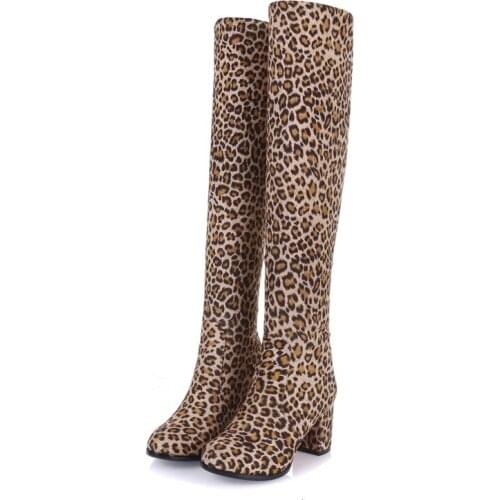 New Fashion Stretch Fabric Slim Over The Knee Boots Autumn Square Toe Women Boots Lady Winter High Heels Boots Plus size 32-43