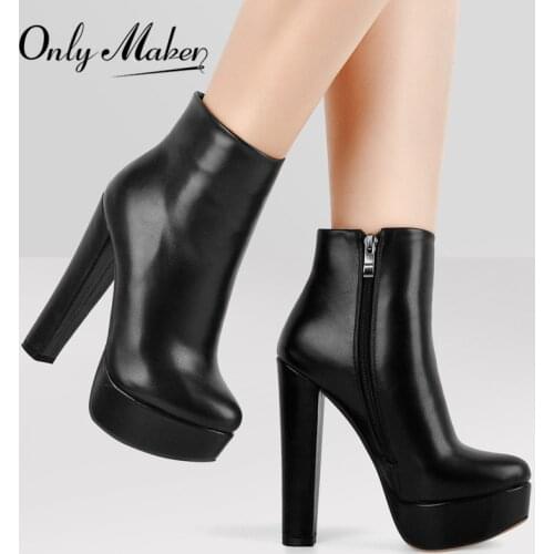 Onlymaker Womens Round Heel 16CM High Heel Platform Ankel Boots Block Chunky Heels Wedding Party Shoes Large Size US5~US15