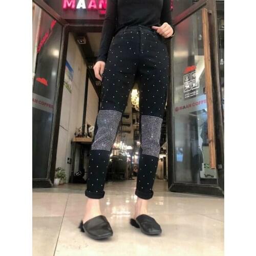 Jeans Women 2020 New Heavy Diamonds Black Denim Pants High Street Fashion Casual Mid Waist Trousers