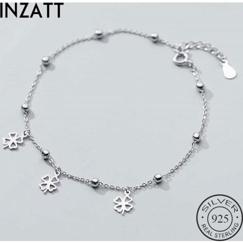 INZATT Real 925 Sterling Silver Clover Anklet For Fashion Women Party Plant Cute Fine Jewelry Bead Chain Accessories Gift