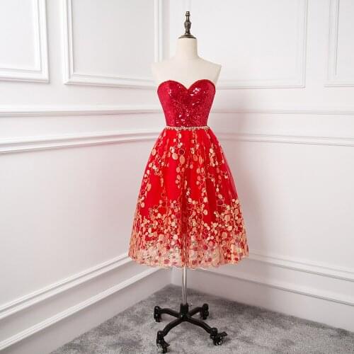 Mom Short Sexy Sequin Beaded Vestido De Festa Longo Off Shoulder Red Knee Length Bridesmaid Dress Wedding Banquet Dress lf62