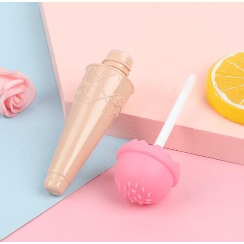 1Pcs 8ml Lip Gloss Bottle Lip Glaze Tube Empty Pink Ice Cream Cone Plastic DIY Lipgloss Tube Packaging Container with Stopper