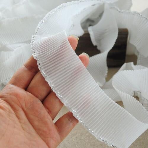 1Yards High Quality Silver Lace Applique Sewing Trim Ribbon Crafts 4cm Chiffon Lace Material White Lace Fabric For Dresses QE4