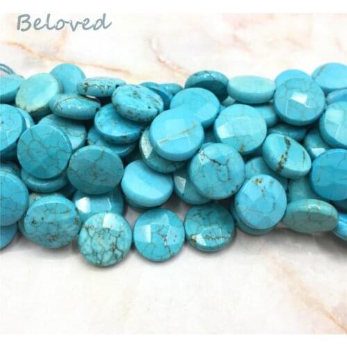 12mm Round Faceted Blue Turquoises Slice Loose Beads,Natural Howlite Quartz Gems Slab Pendant Beads For Jewelry Making, BG18308