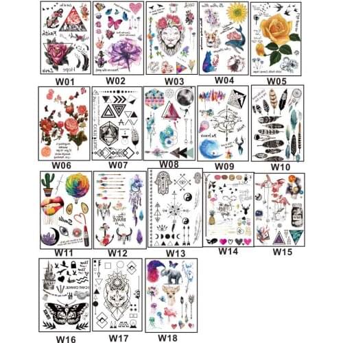 18 Pieces at Your Pick 2017 Newest Latest Watercolor Geometric Flora Universe Temporary Waterproof Tattoo