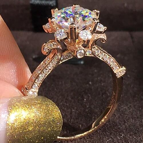 18K Au750 Rose Gold Women Ring Moissanite Diamonds 1 2 3 4 5 Carat Rose Flower Luxury Wedding Party Engagement Anniversary Ring