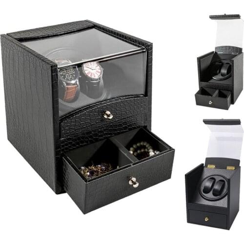 2+2 Leather Automatic Watch Winder Machine Storage Box Battery Mechanical Jebely Display Cabinet Collection Motor Shaker Winding