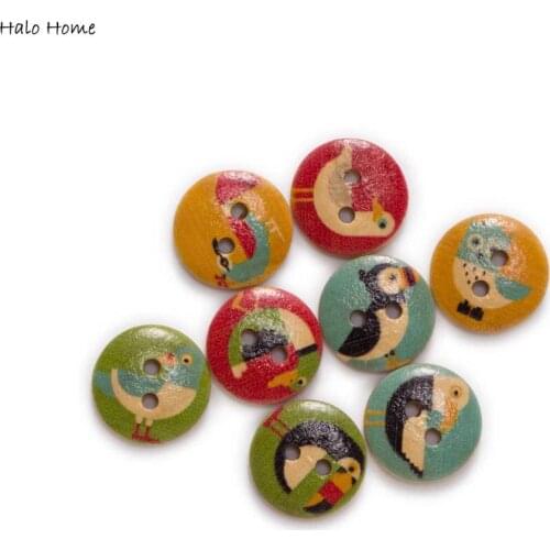 50pcs Bird pattern Round Wooden buttons Sewing Scrapbook Clothing Gifts Crafts Handwork Accessories Jacket Blazer 15mm