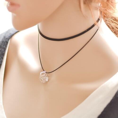 Ahmed Jewelry Punk Tattoo Leather Rope Double Chains Choker Necklace For Woman Cute Square Crystal Pendant Necklaces Gift LN22
