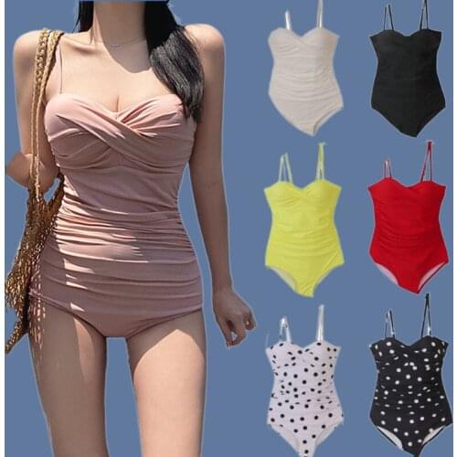 Korean Style One Piece Swimwear Women Padded Swimwear Push Up Swimsuit Bathing Suit Sexy Lady Beachwear Solid Swimwear