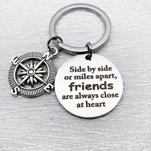 Oeinin Exaggerated Key Chain For Men/Women Simple Letter Keyring Side By Side Or Miles Apart Friends Keychain Stainless Steel