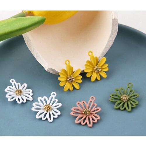 6pcs Diy Ornament Accessories Alloy Dull Polish Paint Spraying Cornflower Small Flower Ear Stud Pendant Material
