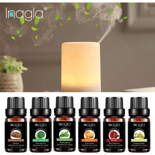 Inagla 10ml Pure Essential Oils for Aromatherapy Diffusers Lavender Myrrh Lemongrass Orange Lemon Oil Home Air Care