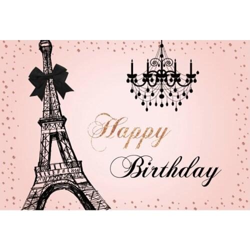 Happy Birthday Backdrop Black Tower Pink Photography Background Celebration Photo Booth Studio Decor