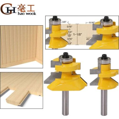 Haowook 8mm Shank V Groove & Matched Tongue Router Bit Set w/ premium ball bearings Woodworking cutte