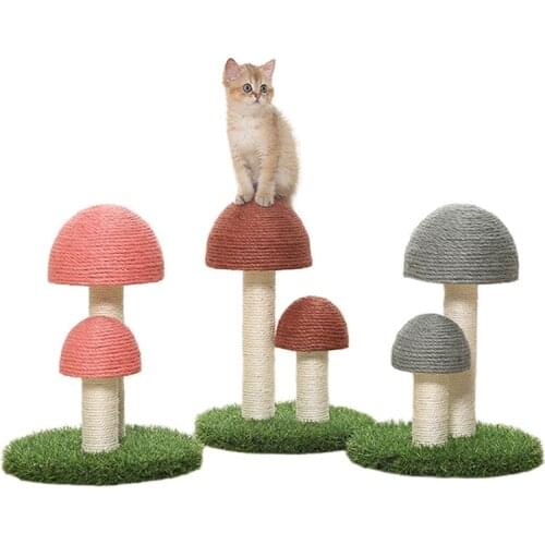 Cat Tree Scratcher Double Climbing Tree Sisal Material Mushroom Shaped Cats Scratching Toy Jumping Platform Cat Supplies
