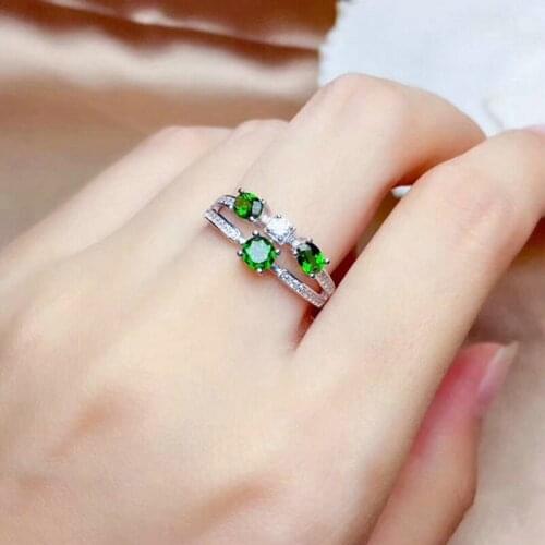 High Quality Silver Two Layer Zircon Rings Multi Gemstone Emerald Green Tourmaline Finger Ring Women Exquisite Jewelry Accessory
