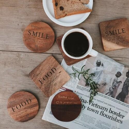 Square Round Coasters Wooden Drinking Cup Mat Heat Insulation Non-Slip Tableware Coffee Pad Dining Placemat Kitchen Accessories
