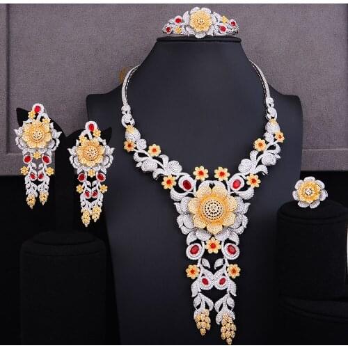 LARRAURI 2019 New Luxury Charms Cubic Zirconia Statement Nigerian Jewelry sets For Women Wedding Bridal Dubai Jewelry Sets