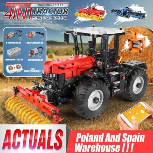 MOULD KING 17020 Car The APP RC Moroized Tractor With Roller Packer Harrow high-tech Parts Building Blocks Toys Gifts