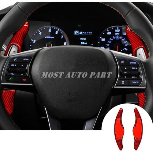 Real Carbon Fiber Paddle Paddle Shift Steering Wheel Shifter Extension For Hyundai Sonata Tucson 2015-2019 Red/Black