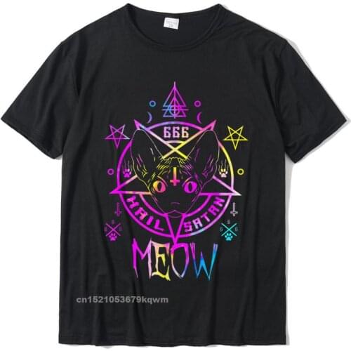 Hail Satan Meow Demonic Sphynx Cat 666 Halloween T-Shirt T-Shirt Mens On Sale Harajuku Tops Shirt Cotton T Shirts Casual