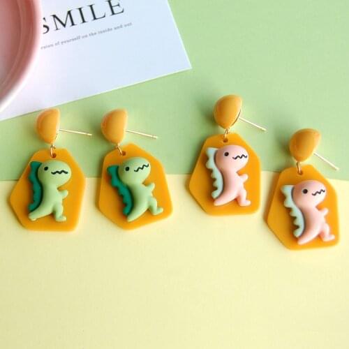 Statement Cute Cartoon Dinosaur Drop Earrings For Women Fashion Jewelry Accessories 2021 New Lovely Girl Gift