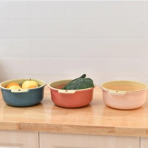 Hangable Multi Household Double Layer Plastic Fruit Bowl Wash Fruit Drain Basket