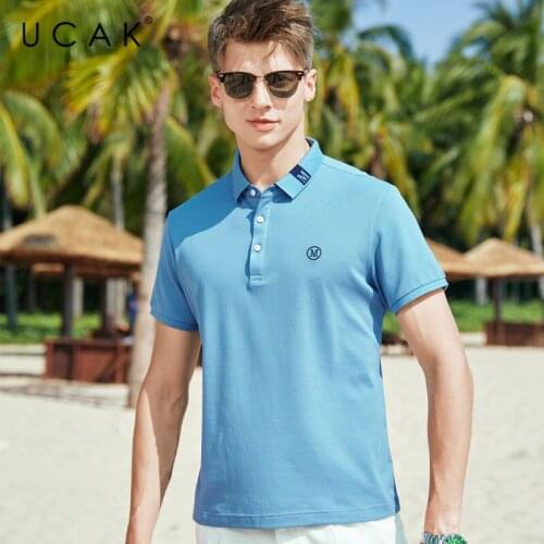 UCAK Brand Classic Turn-down Collar T-Shirt Men Clothes Summer New Fashion Streetwear Casual Solid Color Cotton Tee Tops U5610