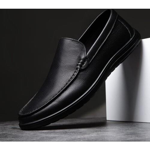 Mens Genuine Leather Loafers Moccasins Breathable Boat Shoes Plus Size Dress Shoes Comfortable Slip-On Casual Shoes