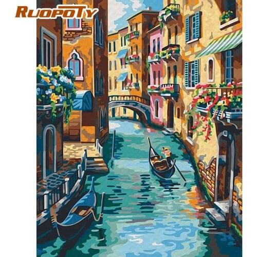 RUOPOTY 60x75cm Frame DIY Painting By Numbers For Adults Venice Landscape Picture By Number Handpainted DIY Gift Home Art