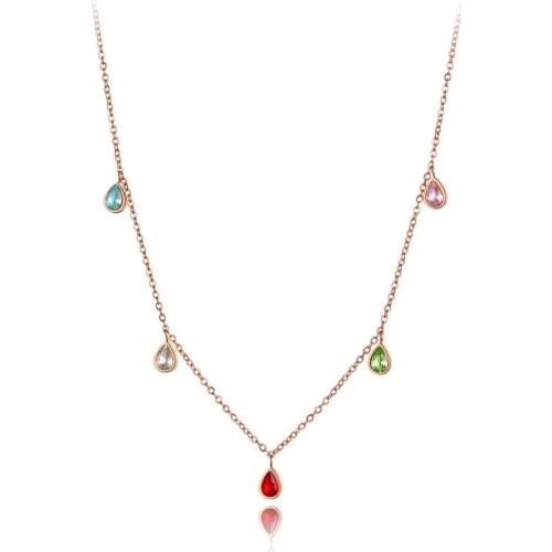 New Bohemia Titanium Stainless Steel Colorful CZ Crystal Charm Choker Necklace Beach Pendant Necklace For Women N19181